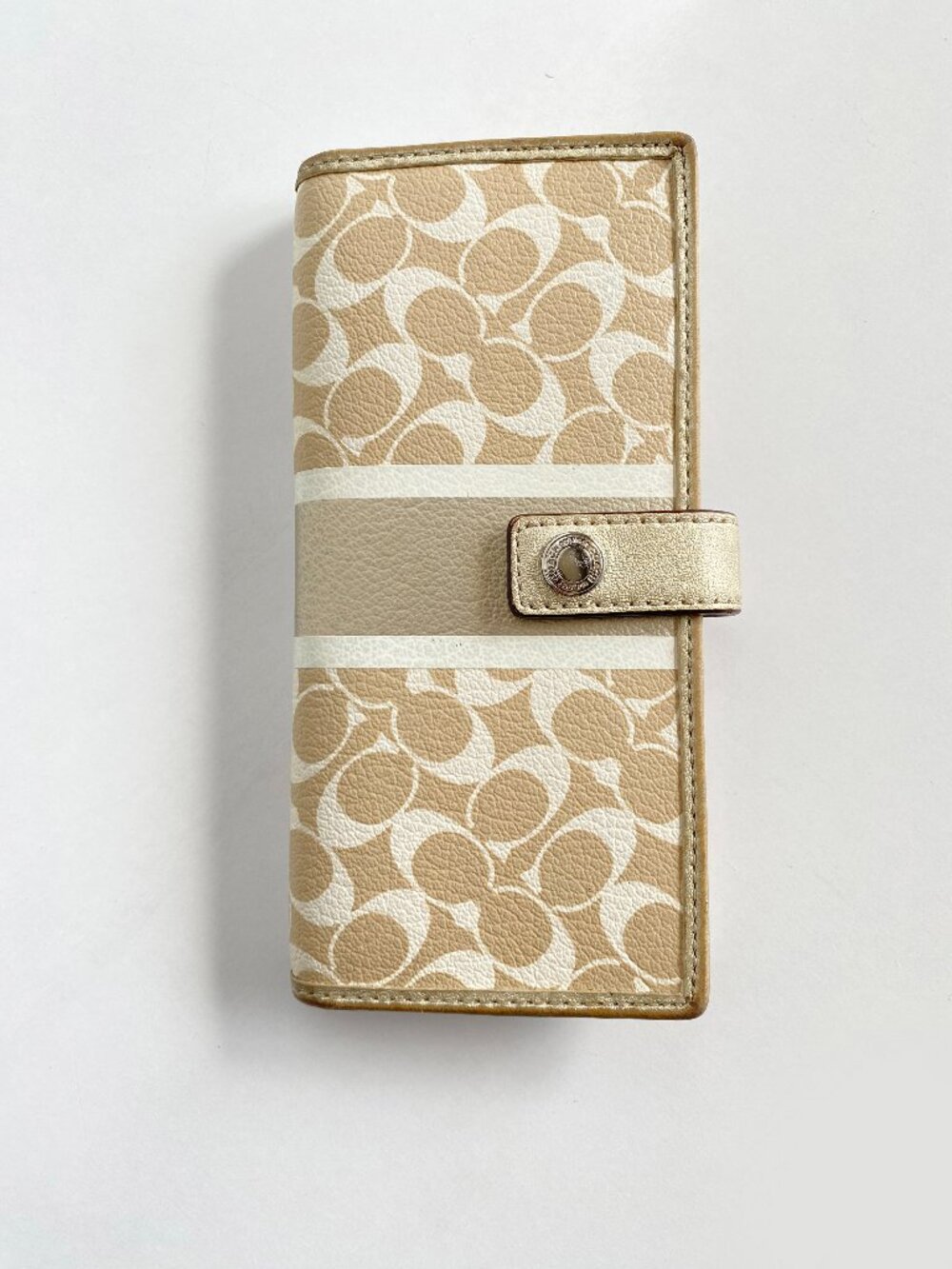 Coach Chelsea Heritage Stripe Wallet Gold Metallic Leather Trim